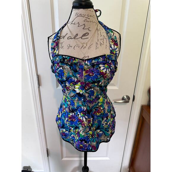 Odille Anthropologie Floral Ruffle Hatler Top sz 6/8 see desc* Y2K Peplum Halter - Picture 1 of 10